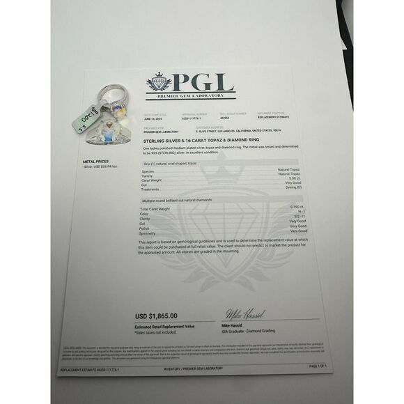 Lab Grown Oval Cut Rainbow Topaz with Diamond on Sterling Silver Ring - Picture 4 of 6